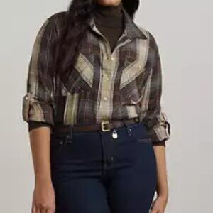 Lauren Ralph Lauren Relaxed Fit Plaid Roll Tab Sleeve Shirt NWT Size 1X
